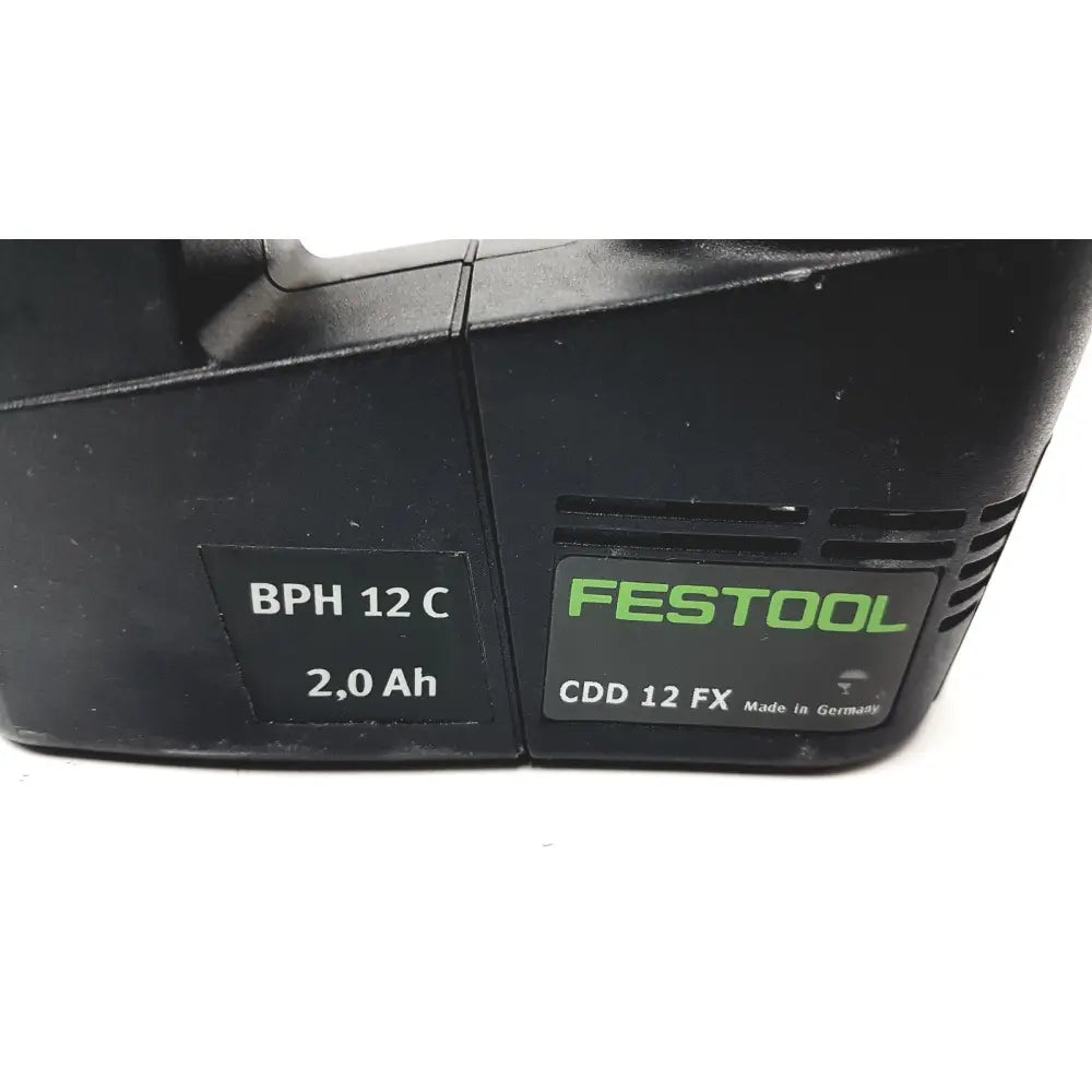 Black festool bph 12 c battery with green branding made in germany for festool dd-es cdd9 plus drill attachments