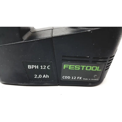 Black festool bph 12 c battery with green branding made in germany for festool dd-es cdd9 plus drill attachments