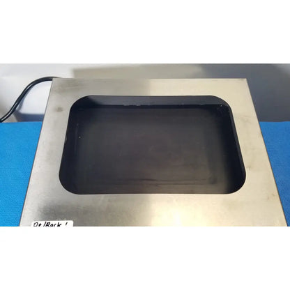 Silver metallic rectangular tray with black recessed center for fisher scientific 135 tissueprep flotation bath