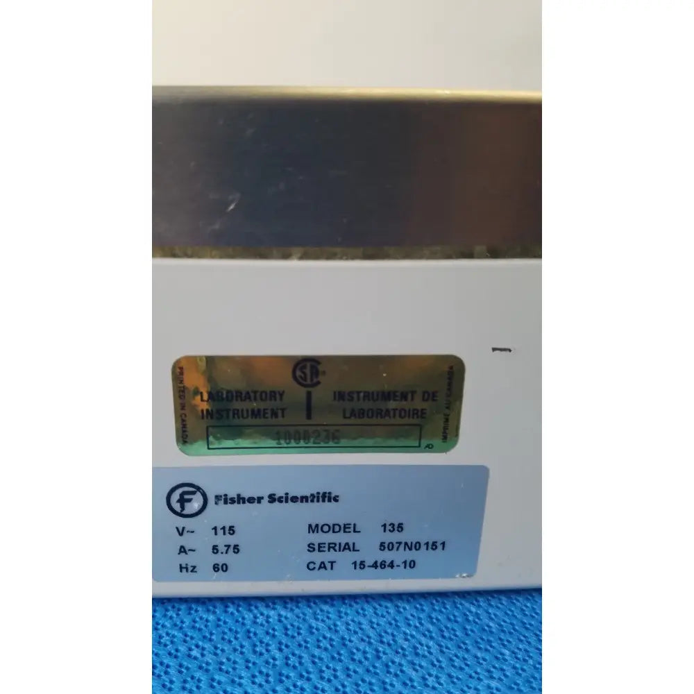 White fisher scientific 136 tissueprep flotation bath with metallic top and labeled specifications for laboratory use