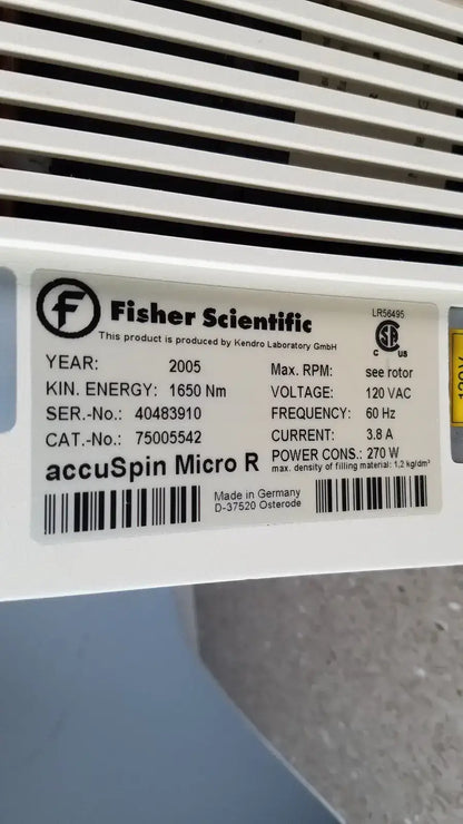 FIsher Scientific AccuSpin Micro R Refrigerated Microcentrifuge, second-hand product photo 13