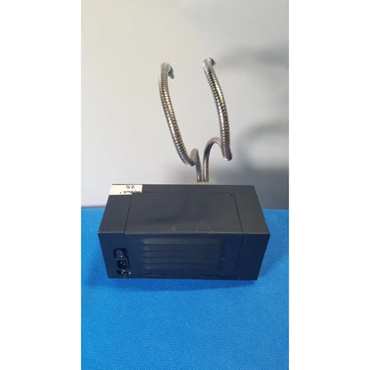 Black fisher scientific dual gooseneck fiber-optic illuminator with two flexible metallic arms for precise lighting