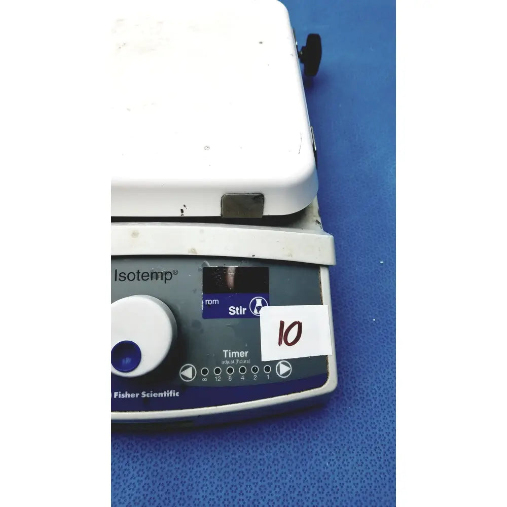 White fisher scientific isotemp digital hotplate stirrer with timer and control panel for laboratory use