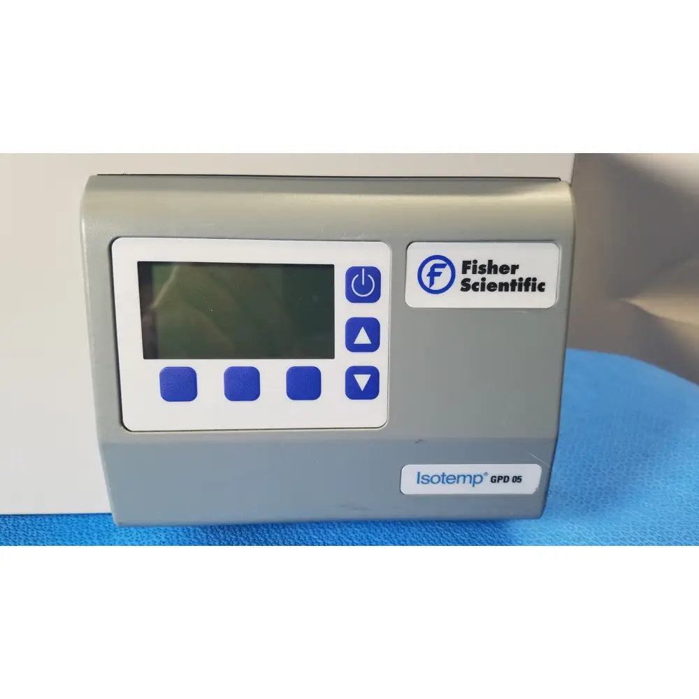 Gray fisher scientific isotemp gpd 05 temperature controller with white panel and blue buttons for water bath laboratory use