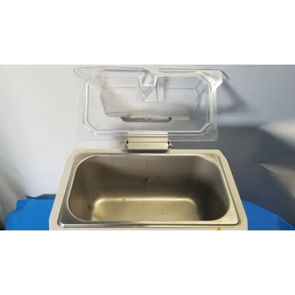 Stainless steel food warmer with clear plastic lid and silver hinge for fisher scientific isotemp gpd 05 water bath laboratory equipment