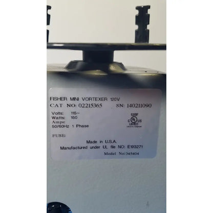Fisher scientific mini vortex mixer 945404 with metallic gray casing and black terminal connectors for laboratory use