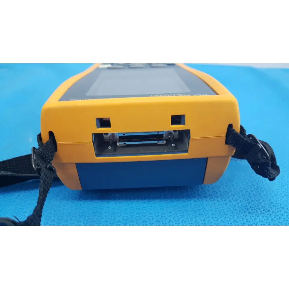 Fluke dtx-1800 yellow and blue handheld network cable certifier with black strap for cable analysis and testing