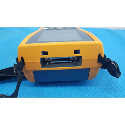 Fluke dtx-1800 yellow and blue handheld network cable certifier with black strap for cable analysis and testing