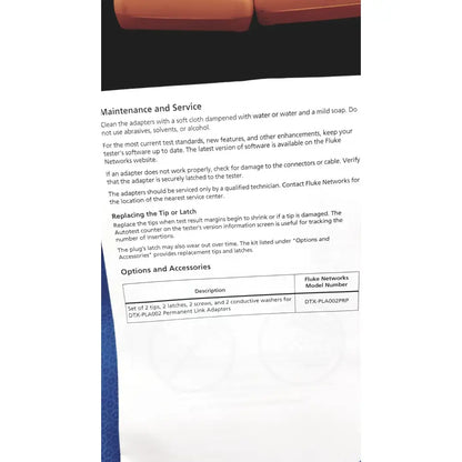 Fluke dtx-1800 cable analyzer maintenance manual page for dtx-pla002 permanent link adapters network cable certifier