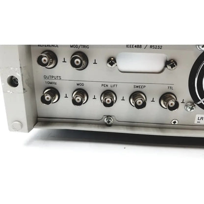 Silver metallic back side of fluke pm5139 function generator with bnc connectors labeled for outputs including 10mhz and ttl