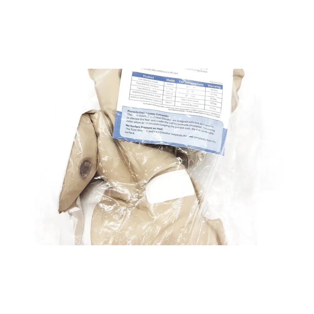Beige inflatable foot and heel elevator with white label on sole for medium heel protectors waffle 504fw ref