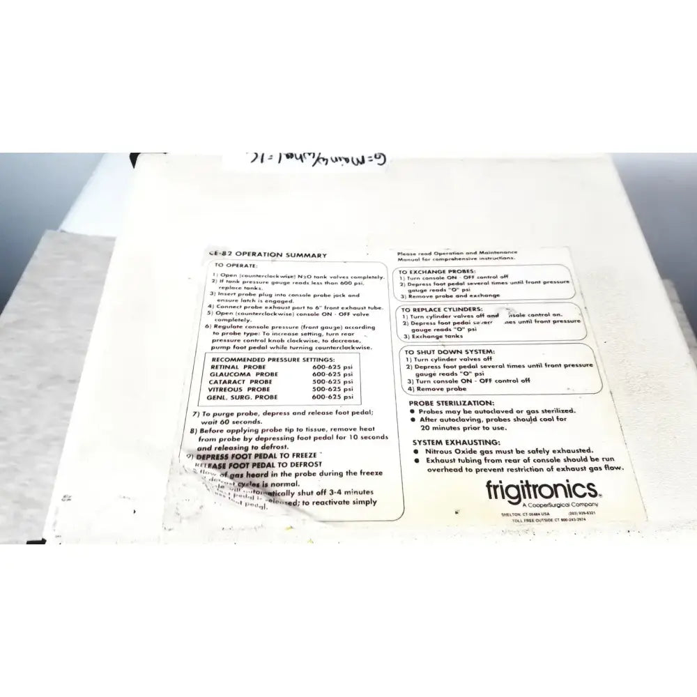 Frigitronics CE-82 Cryosurgical System Model 2000 Cryosurgical System, as-is (for parts) product photo 13