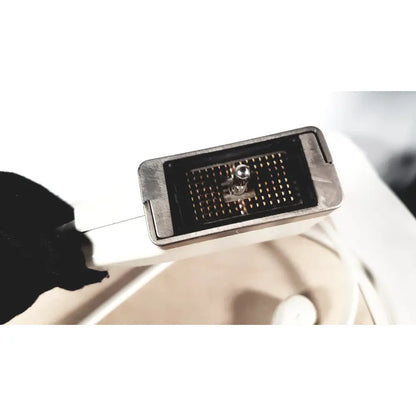 Silver metallic usb-c connector with gold-plated pins on fukuda denshi ultrasound probe trans vaginal transducer back side