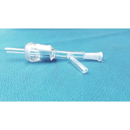 Clear glass borosilicate gas inlet adapter with frosted inner joint and dual transparent hose connections