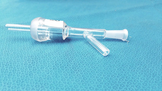 Clear glass borosilicate gas inlet adapter with frosted inner joint and dual transparent hose connections