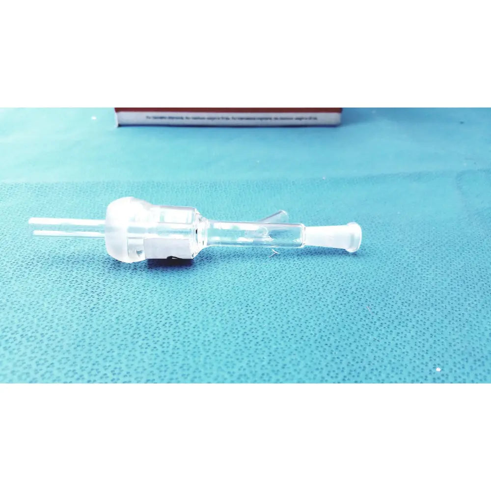 Clear glass gas inlet adapter with white stopper and dual parallel borosilicate glass tubes for 24/40 inner joint use