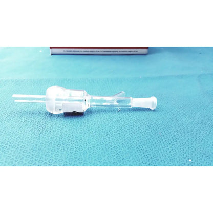 Clear glass gas inlet adapter with white stopper and dual parallel borosilicate glass tubes for 24/40 inner joint use