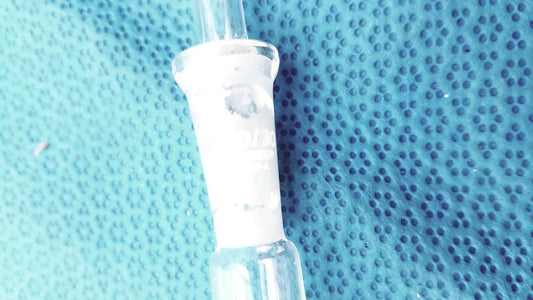 Clear glass gas inlet adapter with white frosted mouthpiece and dual hose connections for 24/40 inner joint