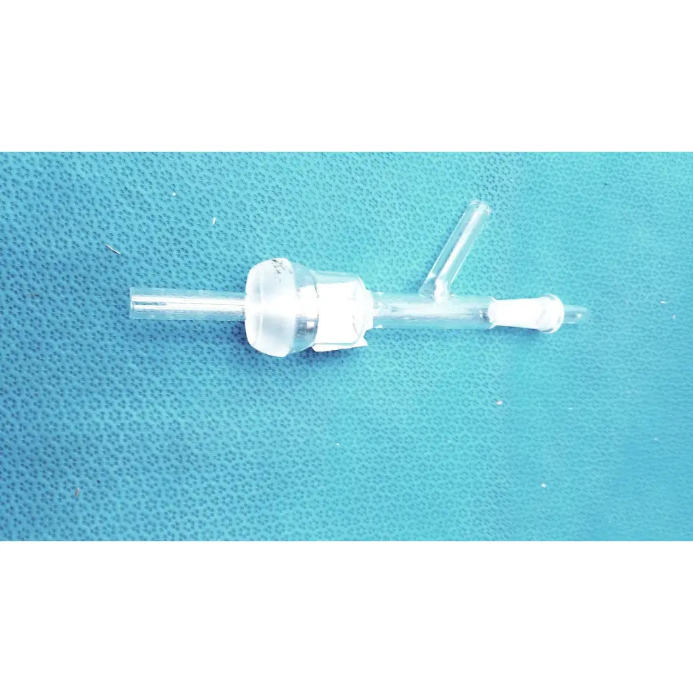 Clear plastic gas inlet adapter with white connector and valve assembly featuring dual hose connections 24/40 inner joint