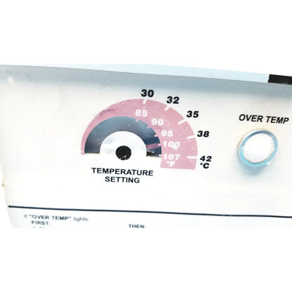 White plastic temperature dial with pink and gray fahrenheit celsius markings on gaymar t pump tp500c heat therapy pump