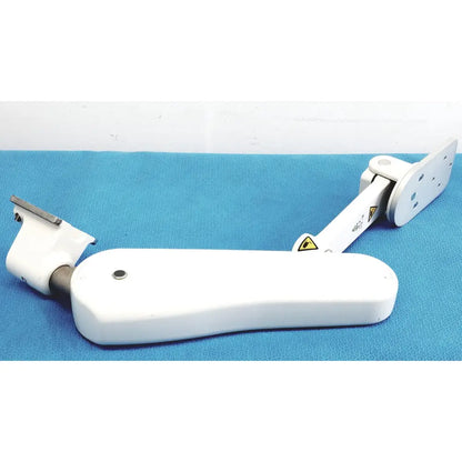 White plastic armrest with metallic hinge and mounting bracket for GCX VHM variable height arm product