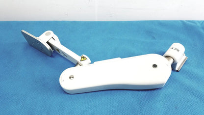 White ergonomic gcx vhm variable height arm rest with silver metallic joints and branded 3cx logo on adjustable clamp