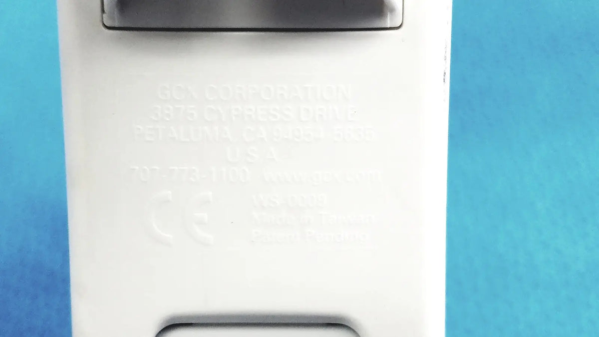 White plastic gcx vhm variable height arm device with engraved text and black rectangular button on top
