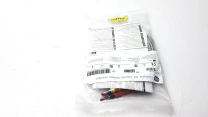Ge 2104751-001 lead wire set add on banana aha heim in clear plastic bag with printed labels and yellow seal