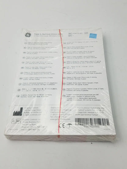 GE 2104770-001 Paper A Red Grid 155mm Wide Z-Fold Hole Queue Thermal Chart Paper, new product photo 1