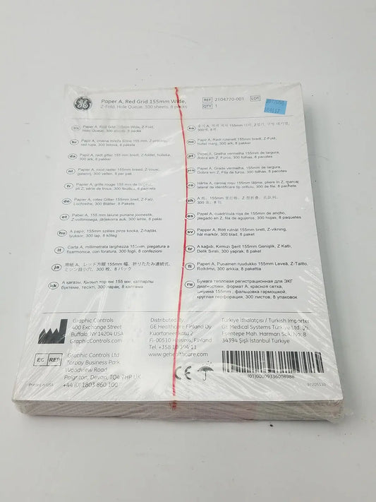 GE 2104770-001 Paper A Red Grid 155mm Wide Z-Fold Hole Queue Thermal Chart Paper, second-hand product photo 1