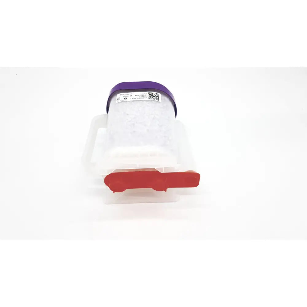 Transparent plastic ice cube tray with purple lid and red handle for ge amsorb plus calcium hydroxide exp 2026-11