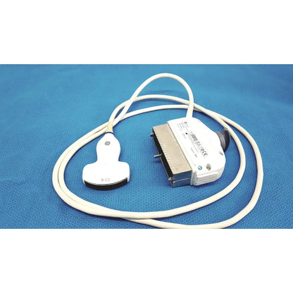 White c1-6-d convex ultrasound probe transducer with coiled cable featuring ergonomic design for logiq e9 e10 systems