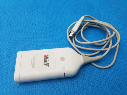 White Philips ultrasound transducer with coiled gray cable and USB connector for GE Carescape Masimo Rainbow Set