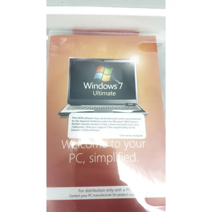 Microsoft windows 7 ultimate software package in clear plastic sleeve with orange insert for cardiac exercise testing unit