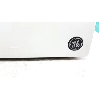 White ge appliance with black circular logo on the side of the pro mp100d central monitoring and data management unit