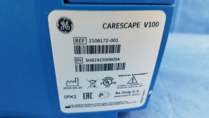 Blue ge carescape v100 vital signs patient monitor box including nibp cuffs power adapter and patient cables