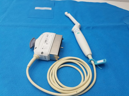 Ge Healthcare BE9CS-D bi-plane micro convex ultrasound probe with white ergonomic handle and beige cable