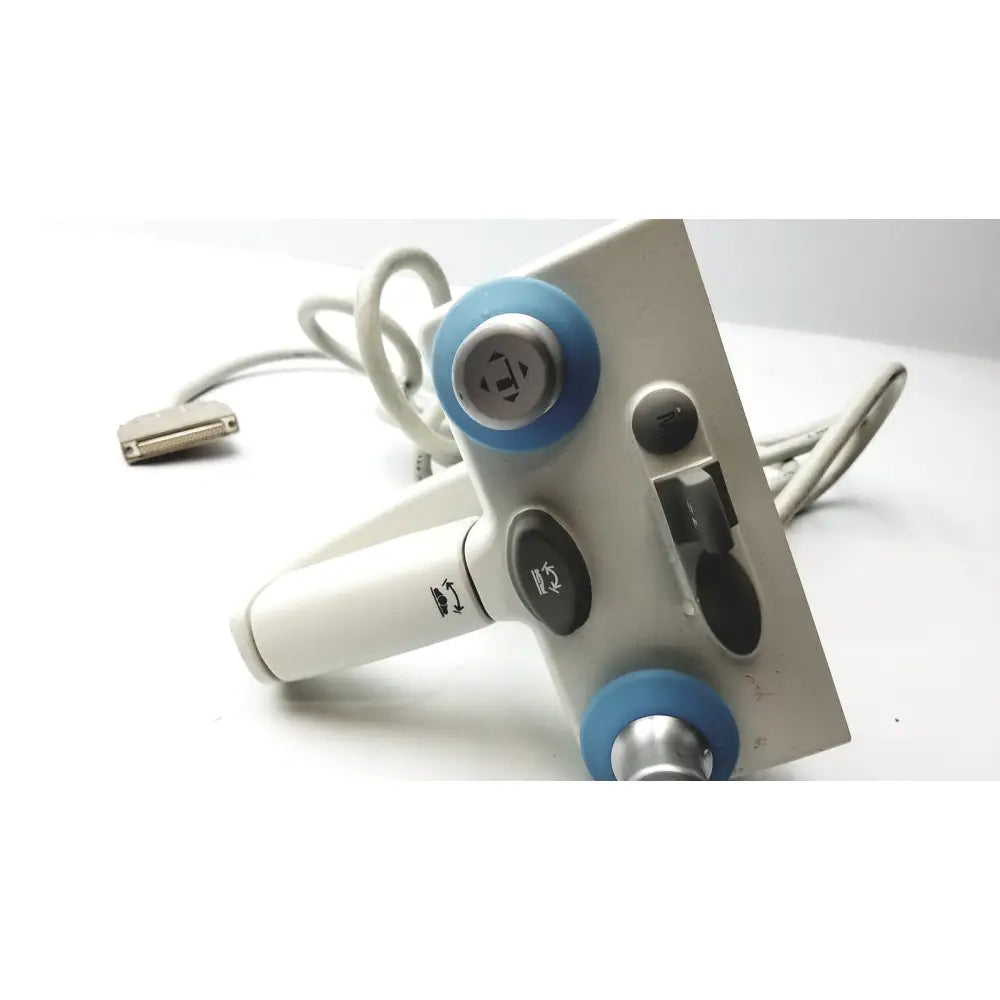 White healthcare innova smart handle with blue circular accents and black control buttons for reuse medical use