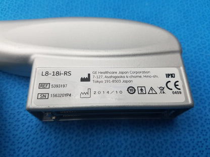 Silver-colored ultrasound transducer probe l8-18i-rs by ge healthcare japan corporation compatible ge healthcare