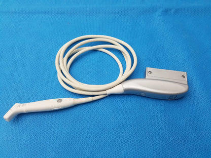 White and silver GE Healthcare L8-18i-RS ultrasound transducer probe with coiled cable compatible with ultrasound transducer isl-61 model