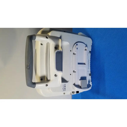 White and gray healthcare transport pro patient monitor with molded plastic casing, integrated handles, and screw compartments