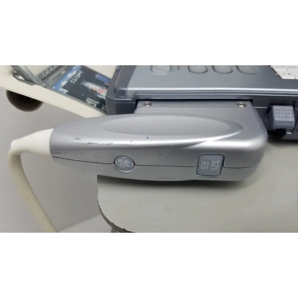 Silver ge logiq e portable ultrasound transducer with white cable attached for portable ultrasound machine use untested