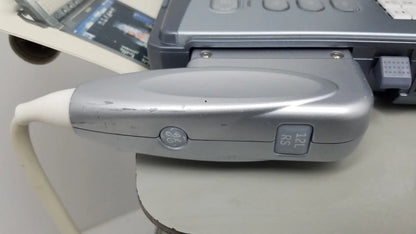 Silver ge logiq e portable ultrasound transducer with white cable attached for portable ultrasound machine use untested