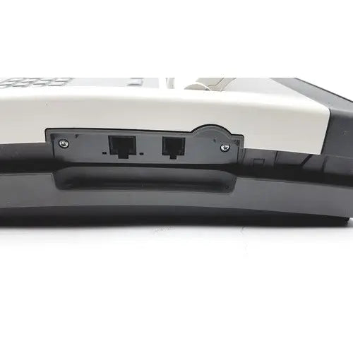 Black plastic ge mac 5500 hd color resting ecg analysis system backside with two ethernet ports and white casing