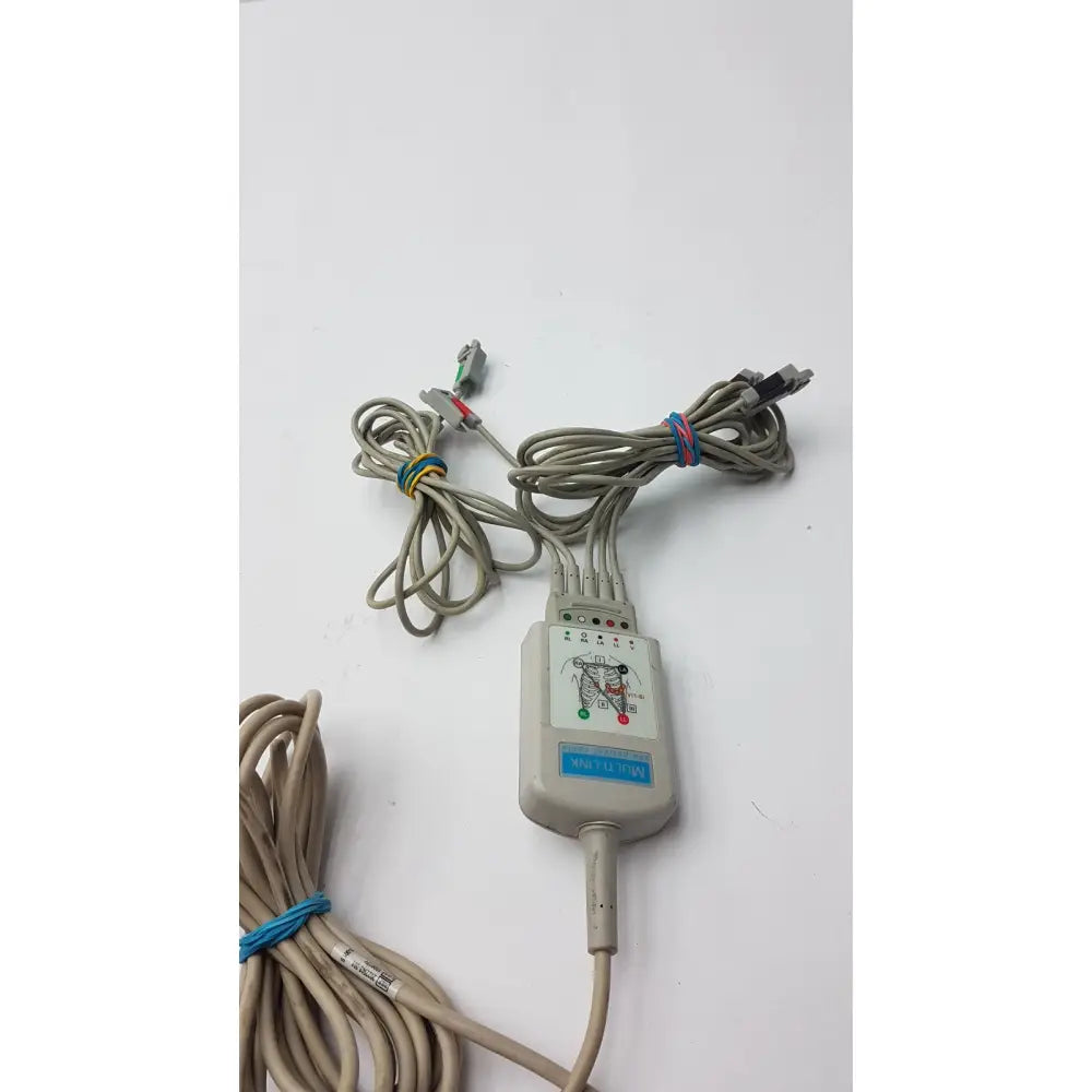 Gray plastic ecg lead selector with multiple cables and connectors for ge marquette multilink esu patient cable