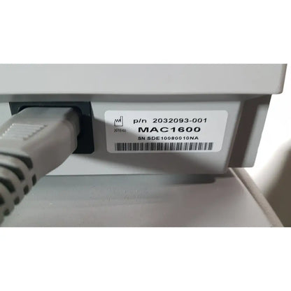 Gray plastic medical mac1600 ecg device with cable and part number 2032093-001 for mac1600 ecg analysis system