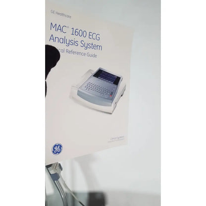 Ge medical mac1600 ecg analysis system with gray and white digital display and cart stand for accurate mac1600 ecg analysis
