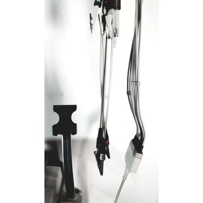 Black and silver medical cable with clamps for use with GE medical mac1600 ecg analysis system and cart stand extras