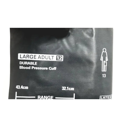 Black durable latex blood pressure cuff size 12 for large adults included with ge medical mini torr plus patient monitor ref 3444