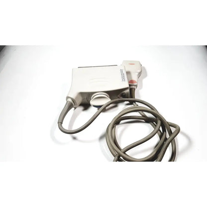 Gray ultrasound convex array transducer with beige handle and coiled cable from GE medical systems model 4c-rs